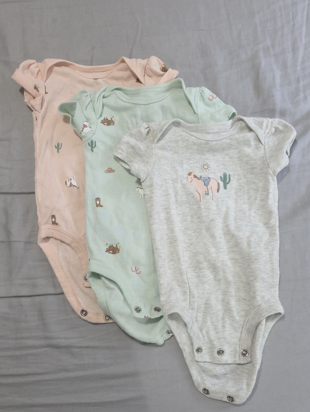 Carter's Short-Sleeve One-Piece Bodysuit Set - Pink, Mint, Light Gray - Cowgirl